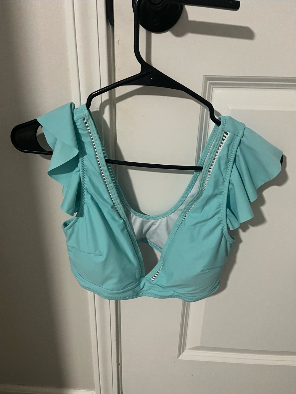 Ruffled Sleeve Aqua Bikini Top